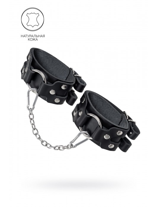 Черные кожаные оковы с двумя ремешками - Pecado - купить с доставкой в Южно-Сахалинске