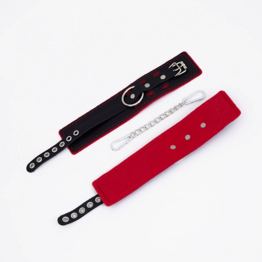 Черно-красные оковы с красной строчкой Sex - Crazy Handmade - купить с доставкой в Южно-Сахалинске