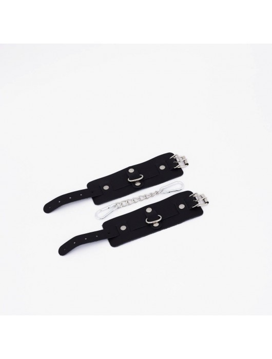 Черные кожаные наручники с хромированной фурнитурой - Crazy Handmade - купить с доставкой в Южно-Сахалинске