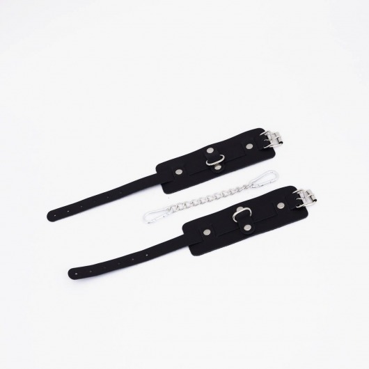 Черные кожаные оковы с хромированной фурнитурой - Crazy Handmade - купить с доставкой в Южно-Сахалинске