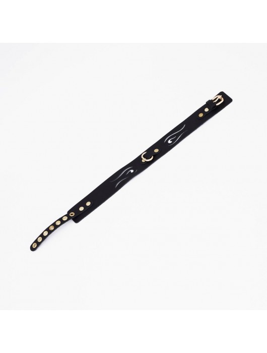 Черный кожаный ошейник с золотистой фурнитурой - Crazy Handmade - купить с доставкой в Южно-Сахалинске