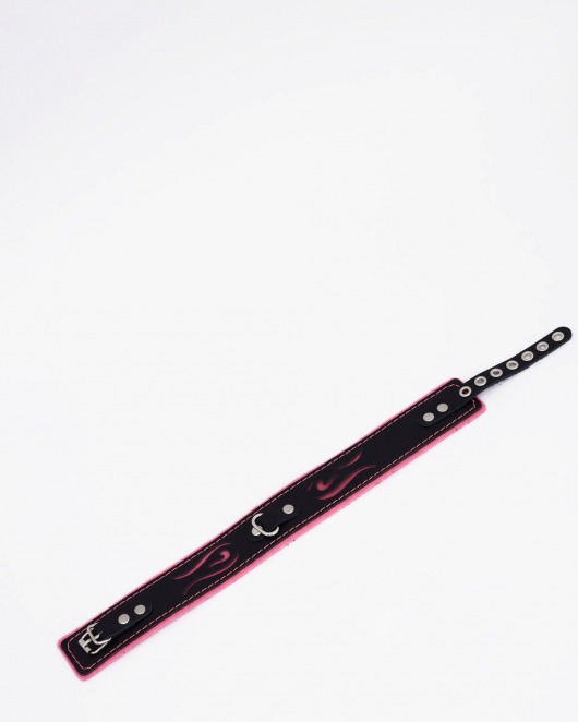 Черно-розовый кожаный ошейник с розовой строчкой - Crazy Handmade - купить с доставкой в Южно-Сахалинске