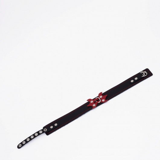 Черный ошейник с красным декором и строчкой - Crazy Handmade - купить с доставкой в Южно-Сахалинске