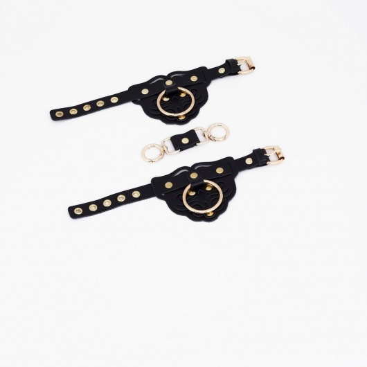 Черные наручники с золотистой фурнитурой - Crazy Handmade - купить с доставкой в Южно-Сахалинске