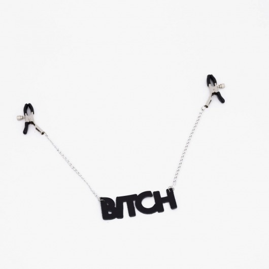 Зажимы на соски с кожаной подвеской Bitch - Crazy Handmade - купить с доставкой в Южно-Сахалинске