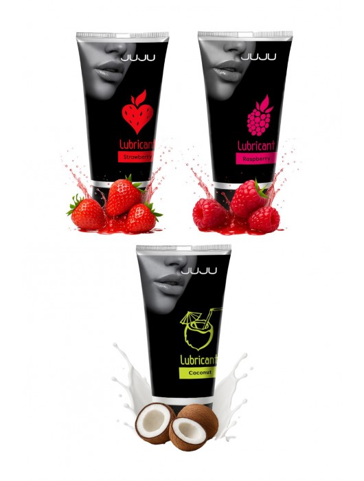 Набор из 3 съедобных лубрикантов JUJU (клубника, малина, кокос) - JuJu - купить с доставкой в Южно-Сахалинске