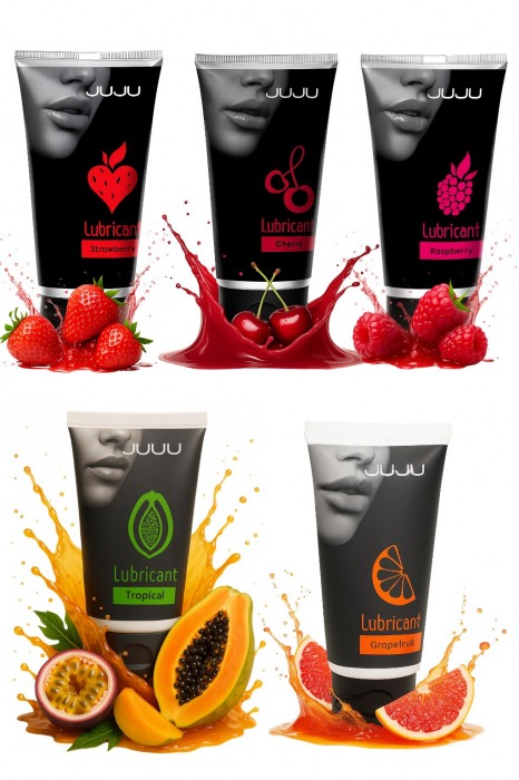 Набор из 5 съедобных лубрикантов JUJU (клубника, малина, тропические фрукты, вишня, грейпфрут) - JuJu - купить с доставкой в Южно-Сахалинске