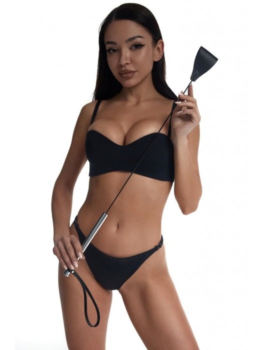 Стек с широким черным кожаным наконечником и металлической ручкой - 67 см. - Crazy Handmade - купить с доставкой в Южно-Сахалинске