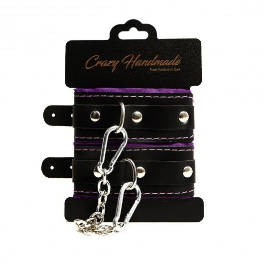 Черно-фиолетовые скругленные наручники с мягкой подкладкой - Crazy Handmade - купить с доставкой в Южно-Сахалинске