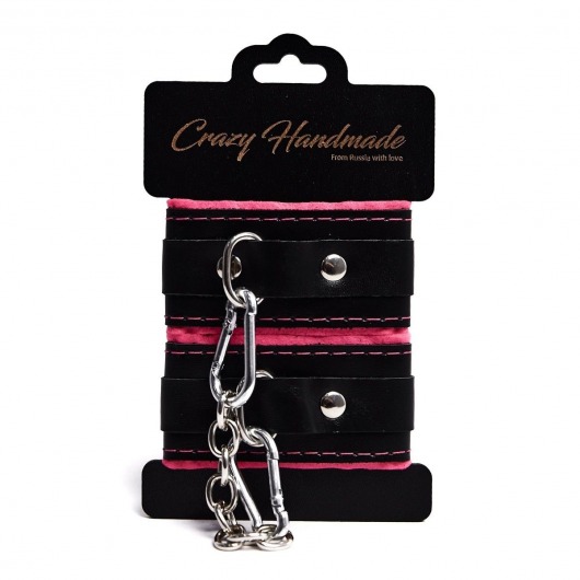 Черно-розовые скругленные наручники с мягкой подкладкой - Crazy Handmade - купить с доставкой в Южно-Сахалинске