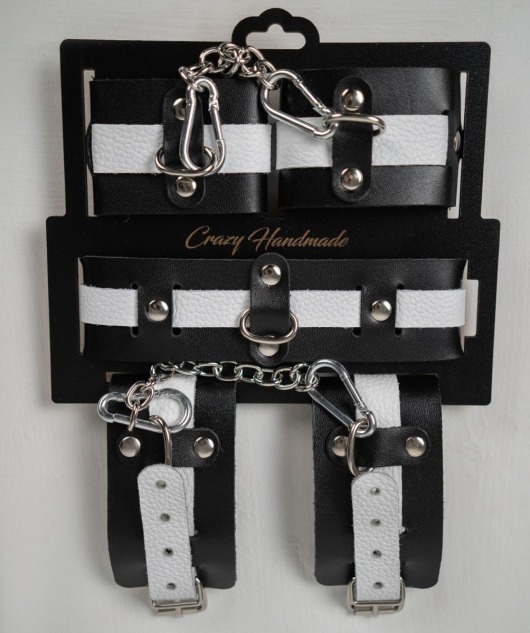 Набор фиксаторов из черной и белой натуральной кожи - Crazy Handmade - купить с доставкой в Южно-Сахалинске