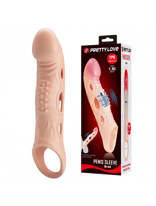 Телесная удлиняющая насадка с рельефом и вибрацией Brad - 21,3 см. - Baile - в Южно-Сахалинске купить с доставкой