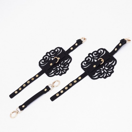 Черный фигурные оковы с золотистой фурнитурой - Crazy Handmade - купить с доставкой в Южно-Сахалинске