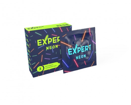Светящиеся в темноте презервативы Expert Neon - 3 шт. - Expert - купить с доставкой в Южно-Сахалинске