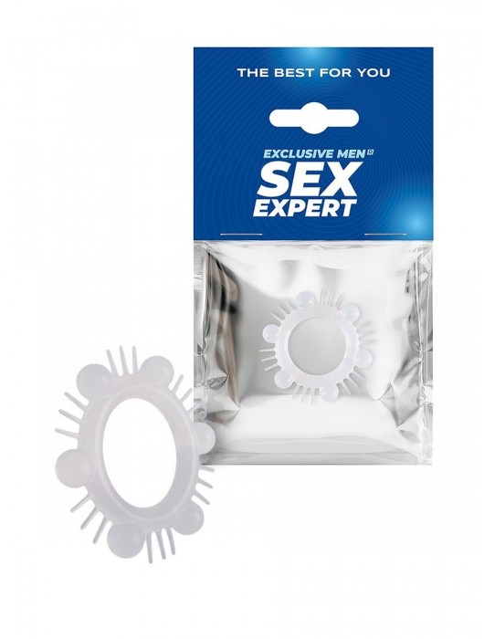 Эластичное эрекционное кольцо с шипиками и шариками - Sex Expert - в Южно-Сахалинске купить с доставкой