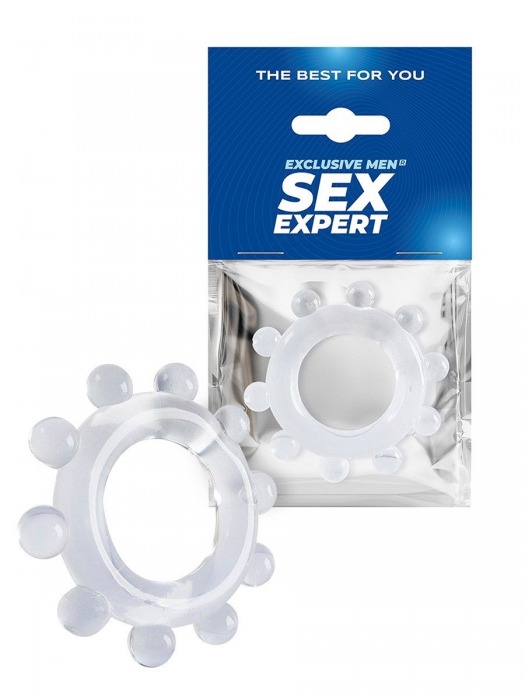 Прозрачное эрекционное кольцо со стимулирующими шариками - Sex Expert - в Южно-Сахалинске купить с доставкой