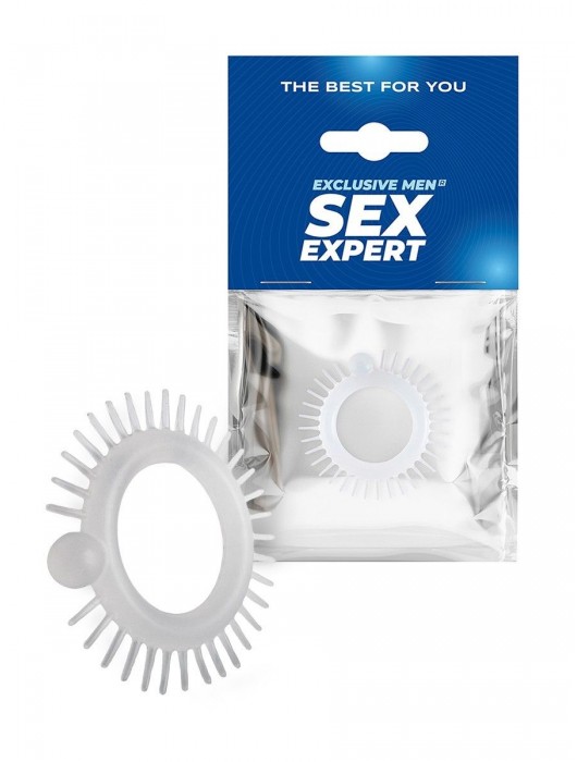 Эластичное эрекционное кольцо с шипиками и шариком - Sex Expert - в Южно-Сахалинске купить с доставкой