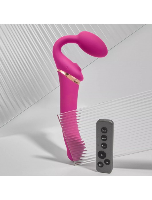 Ярко-розовый безремневой страпон Multi Orgasm Bendable Strap-On size XL с клиторальной стимуляцией - Strap-on-me - купить с доставкой в Южно-Сахалинске