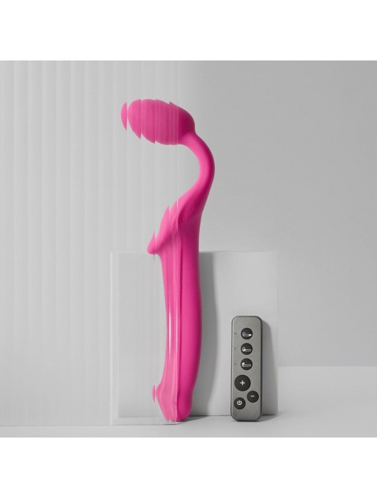 Ярко-розовый безремневой страпон Strap-on-me Vibrating Bendable Strap-On size XL - Strap-on-me - купить с доставкой в Южно-Сахалинске