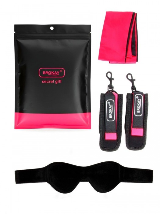 Черно-розовый эротический набор: маска, наручники и повязка - Erokay - купить с доставкой в Южно-Сахалинске