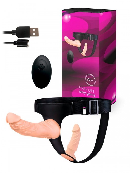 Женский страпон с 2 насадками, вибрацией и пультом ДУ - Erowoman-Eroman - купить с доставкой в Южно-Сахалинске