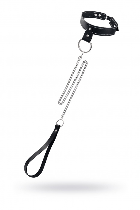 Черный узкий однослойный ошейник с серебристым поводком-цепочкой - Pecado - купить с доставкой в Южно-Сахалинске