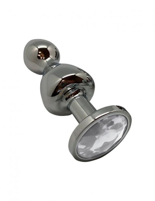 Серебристая анальная втулка Wooomy Lollypop L с прозрачным кристаллом - 10,5 см. - Adrien Lastic