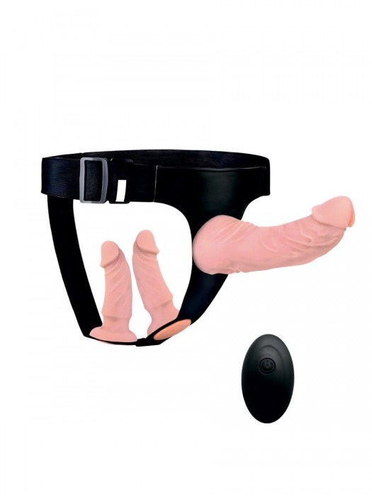 Женский страпон с 3 насадками и вибрацией - Erowoman-Eroman - купить с доставкой в Южно-Сахалинске