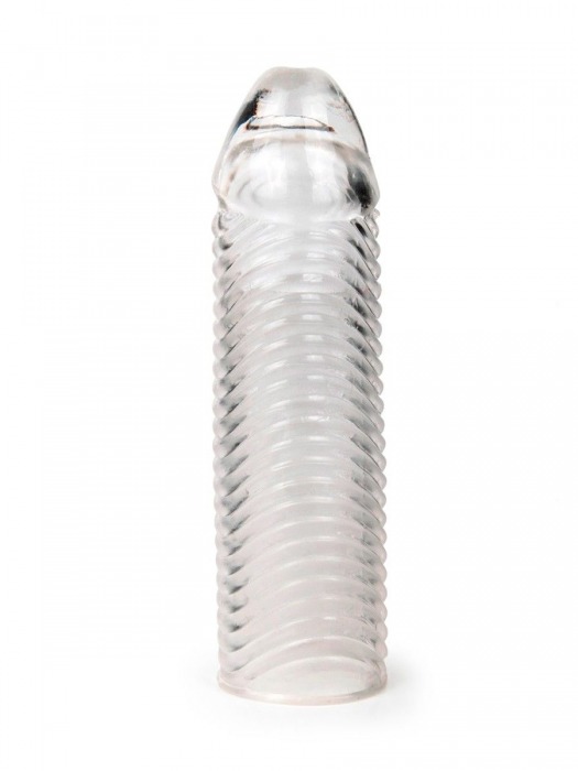 Прозрачная закрытая насадка на пенис с ребрышками - 16 см. - Sex Expert - в Южно-Сахалинске купить с доставкой