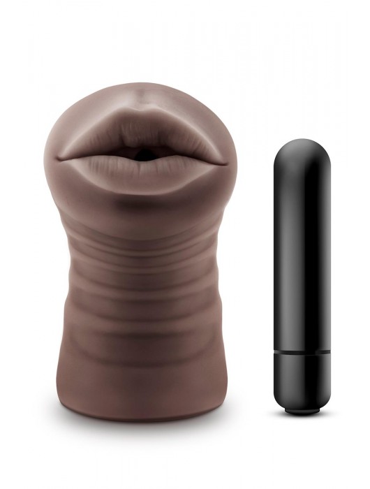 Коричневый мастурбатор-ротик Krystal Vibrating Masturbator - Blush Novelties - в Южно-Сахалинске купить с доставкой