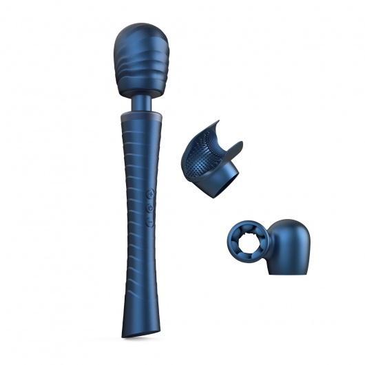 Синий вибромассажёр с насадками Man.wand Edgy - Manwan - в Южно-Сахалинске купить с доставкой
