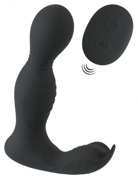 Черная анальная пробка с вибрацией, вращением и пультом ДУ RC Butt Plug with 2 Functions - Orion - в Южно-Сахалинске купить с доставкой
