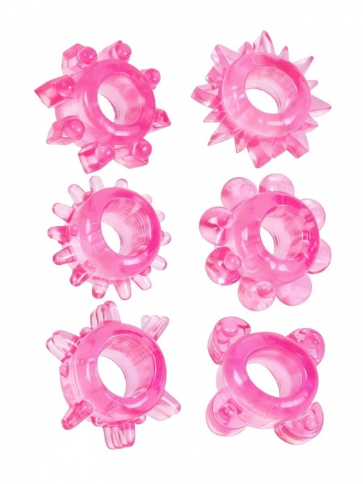 Набор из 6 розовых эрекционных колец с различным рельефом - Erowoman-Eroman - в Южно-Сахалинске купить с доставкой