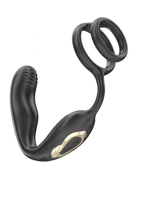 Черная анальная пробка с вращением и эрекционными кольцами - Ibiza - в Южно-Сахалинске купить с доставкой