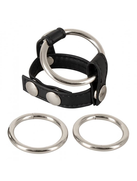 Подхват для мошонки с 3 съемными эрекционными кольцами Leder-Riemen - Orion - в Южно-Сахалинске купить с доставкой