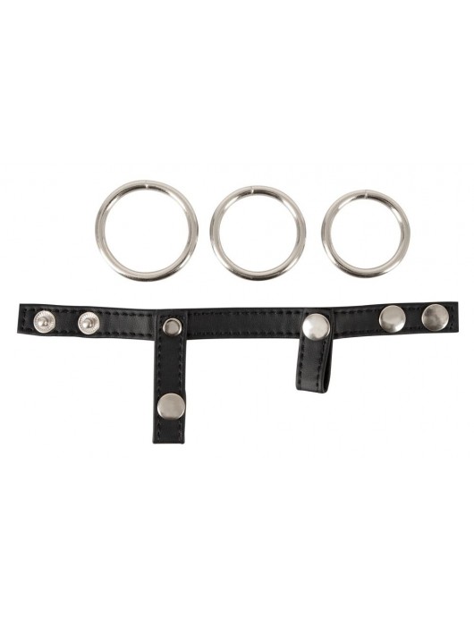 Подхват для мошонки с 3 съемными эрекционными кольцами Leder-Riemen - Orion - в Южно-Сахалинске купить с доставкой