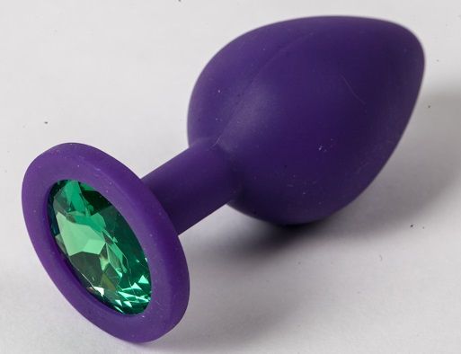 Фиолетовая силиконовая пробка с зеленым кристаллом - 9,5 см. - 4sexdreaM - купить с доставкой в Южно-Сахалинске