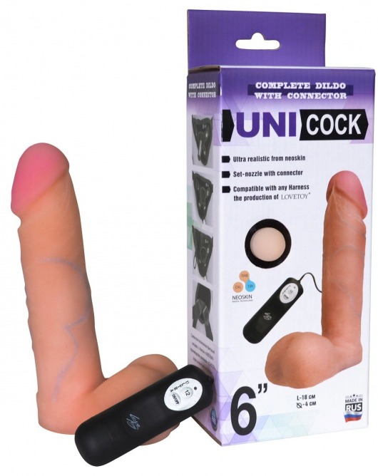 Фаллическая насадка Харнесс UNICOCK 6  с вибрацией - 18 см. - LOVETOY (А-Полимер) - купить с доставкой в Южно-Сахалинске