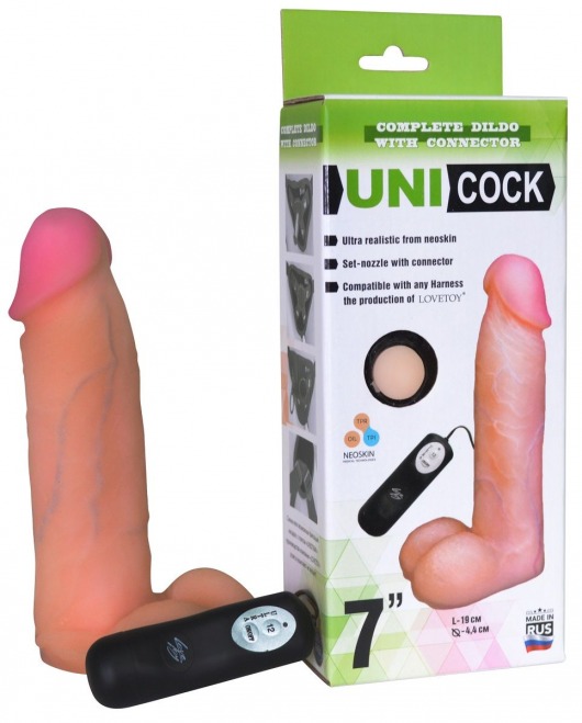 Фаллическая насадка Харнесс UNICOCK 7  с вибрацией - 19 см. - LOVETOY (А-Полимер) - купить с доставкой в Южно-Сахалинске