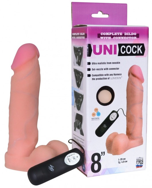 Фаллическая насадка Харнесс UNICOCK 8  с вибрацией - 20 см. - LOVETOY (А-Полимер) - купить с доставкой в Южно-Сахалинске