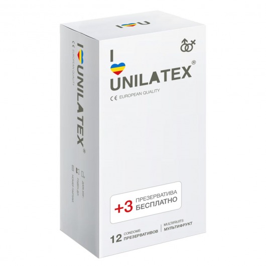 Разноцветные ароматизированные презервативы Unilatex Multifruit  - 12 шт. + 3 шт. в подарок - Unilatex - купить с доставкой в Южно-Сахалинске