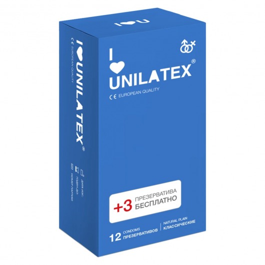 Классические презервативы Unilatex Natural Plain - 12 шт. + 3 шт. в подарок - Unilatex - купить с доставкой в Южно-Сахалинске