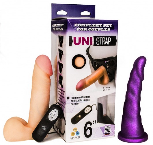 Вибрострапон с двумя насадками UniStrap - 18 и 18 см. - LOVETOY (А-Полимер) - купить с доставкой в Южно-Сахалинске