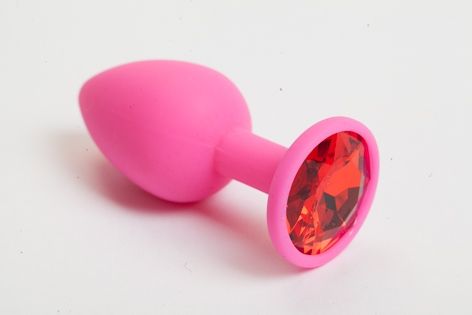Розовая анальная пробка с красным кристаллом - 9,5 см. - 4sexdreaM - купить с доставкой в Южно-Сахалинске