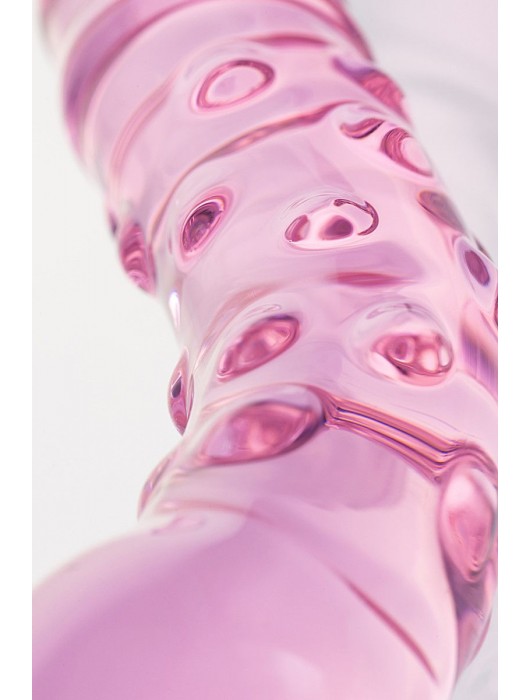 Двусторонний розовый фаллос  с рёбрами и точками - 19,5 см. - Sexus