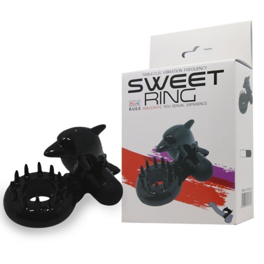 Чёрное эрекционное виброкольцо Sweet Ring с дельфинчиком - Baile - в Южно-Сахалинске купить с доставкой