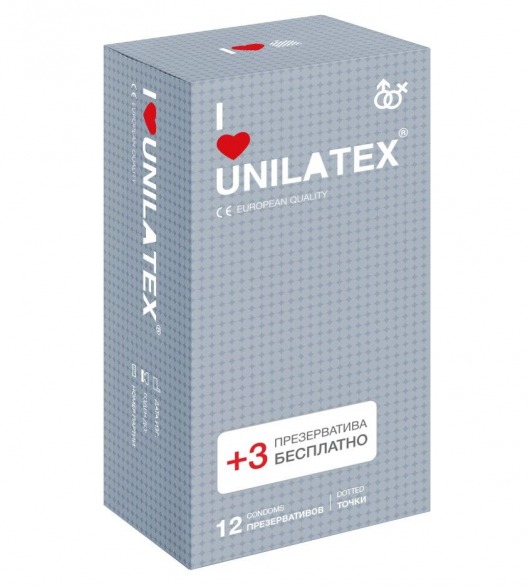 Презервативы с точками Unilatex Dotted - 12 шт. + 3 шт. в подарок - Unilatex - купить с доставкой в Южно-Сахалинске