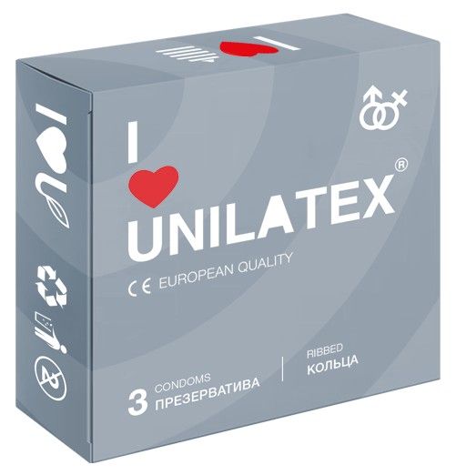 Презервативы с рёбрами Unilatex Ribbed - 3 шт. - Unilatex - купить с доставкой в Южно-Сахалинске