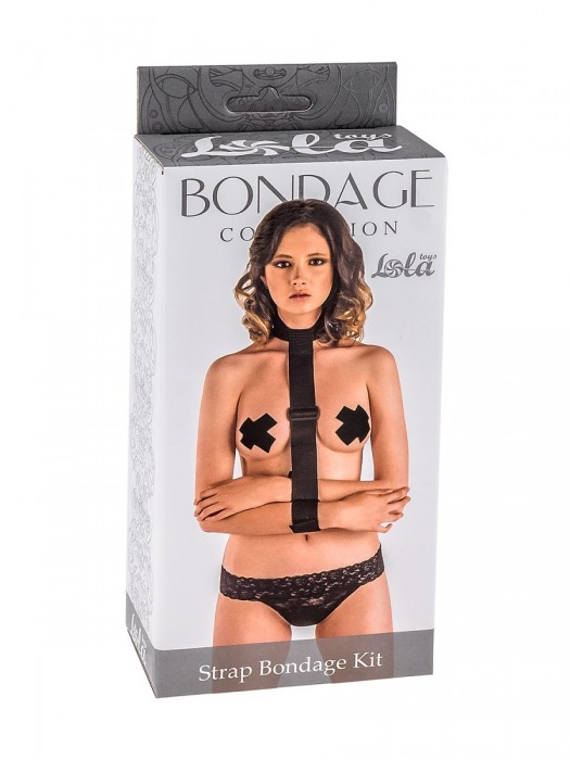 Ошейник с длинной лентой и наручниками Strap Bondage Kit One Size - Lola Games - купить с доставкой в Южно-Сахалинске
