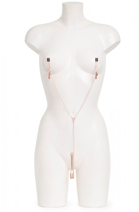 Золотистые зажимы для сосков и клитора All Sensation Nipple and Clitoral Chain - Fifty Shades of Grey - купить с доставкой в Южно-Сахалинске